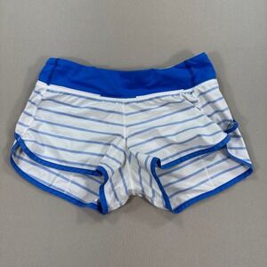 Lululemon Run Speed Shorts Stretch Women's Size 4‎ Blue White Striped